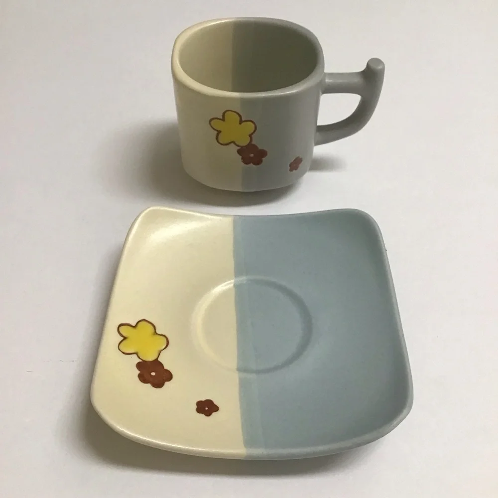 Japanese Pottery Espresso Coffee Cup & Saucer Tea Cup Mod Cherry Blossom Floral